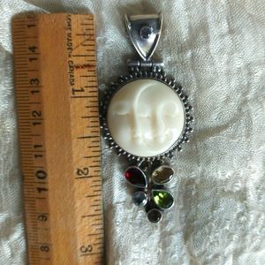 Sterling silver and gemstone and bone sun and moon